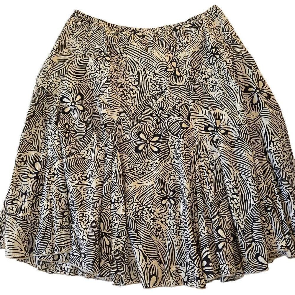 Karen Kane Womens Cotton Black Cream Floral Print Full Pull On Lined Skirt Mediu - Picture 2 of 9